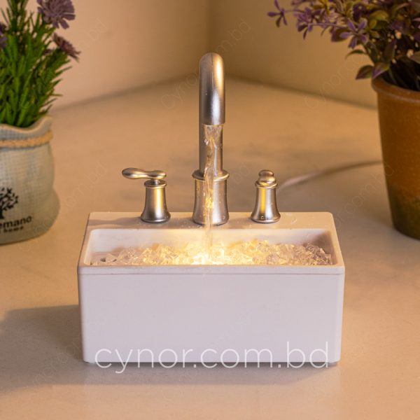White Color USB-Powered Small Size LED Fountain Feng Shui Tabletop Decor with Decorative Stones