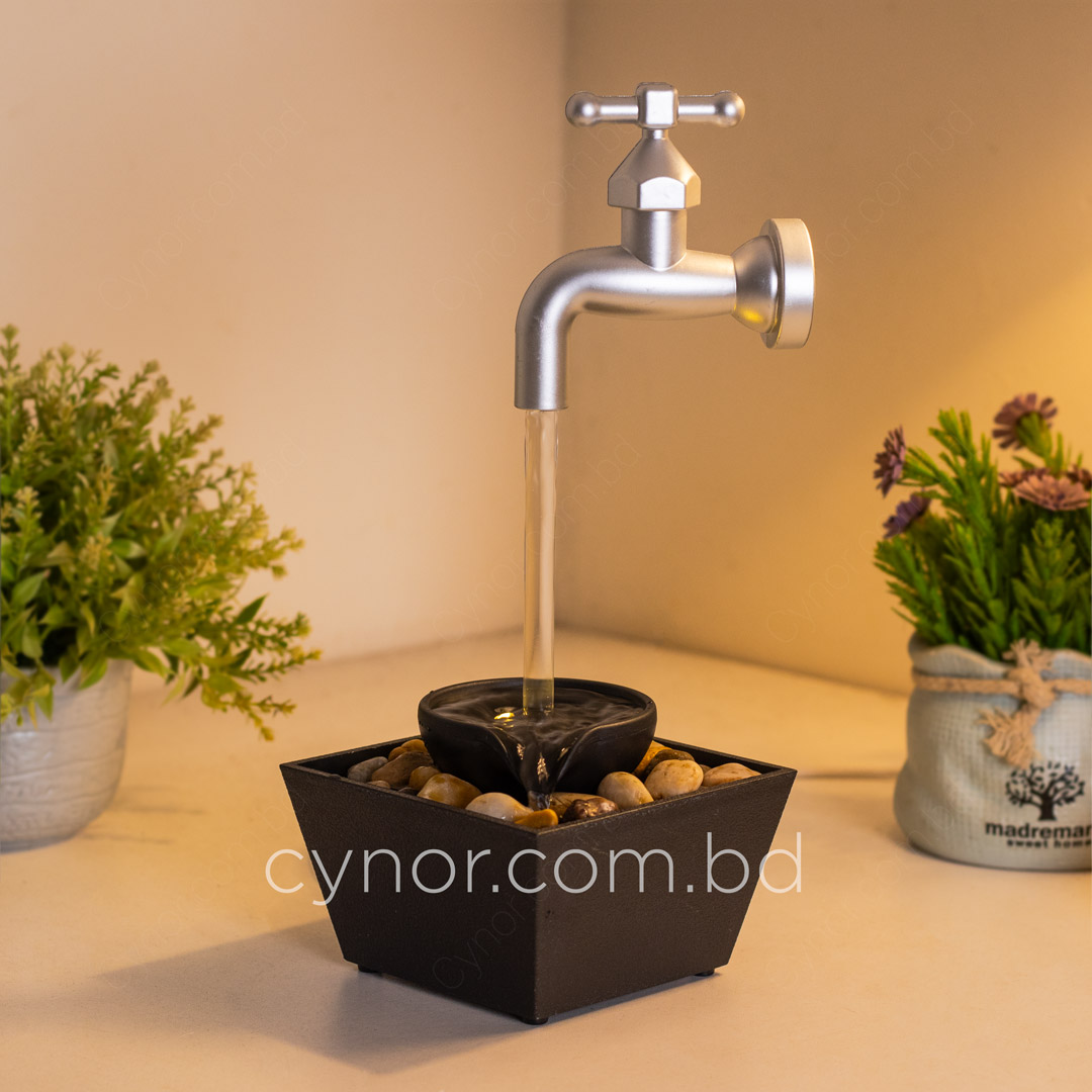 HD241-7-Plastic Body USB-Powered Small Size LED Fountain Feng Shui Tap Style Tabletop Decor with Decorative Stones (1)