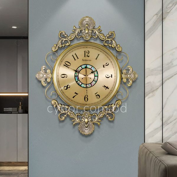 High Quality Full Metal Body with Glass Dial Wall Clock with Antique Golden Finish