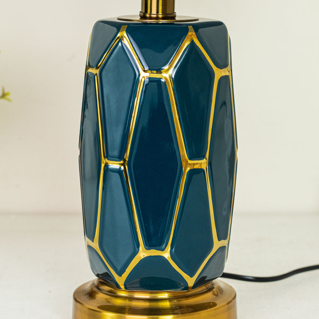 TL295-Teal-Ceramic and Metal Table Lamp in Teal and Golden Body with Green Color Fabric Shade (2)
