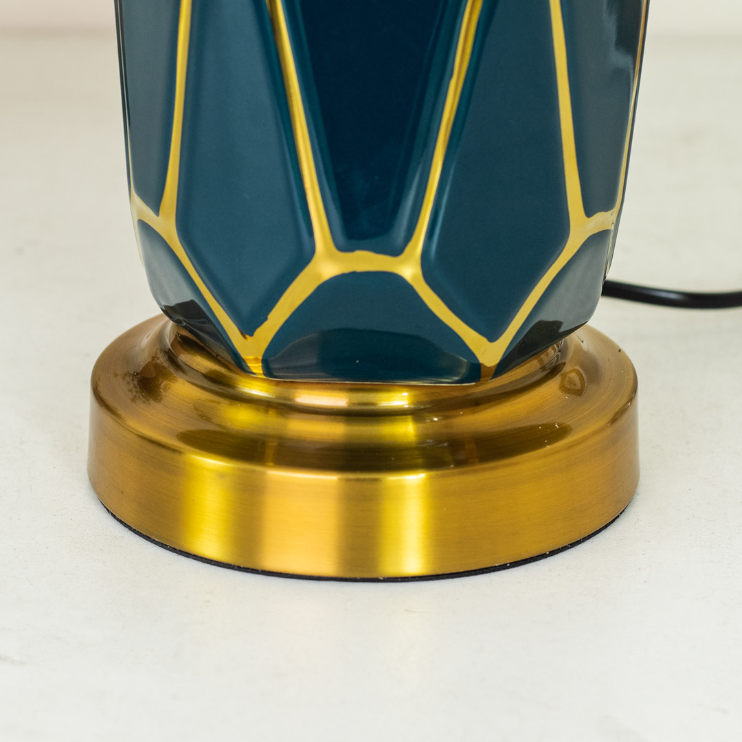 TL295-Teal-Ceramic and Metal Table Lamp in Teal and Golden Body with Green Color Fabric Shade (3)