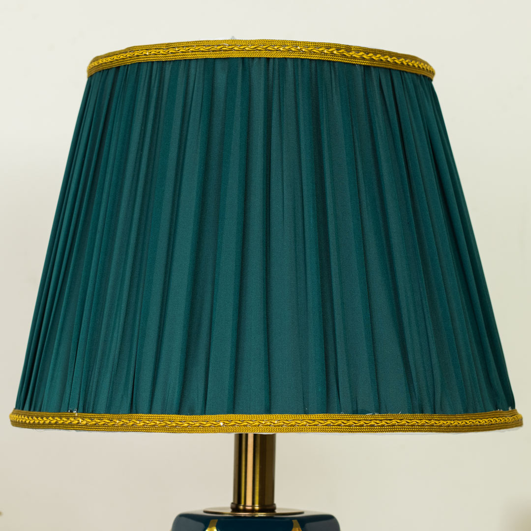 TL295-Teal-Ceramic and Metal Table Lamp in Teal and Golden Body with Green Color Fabric Shade (4)
