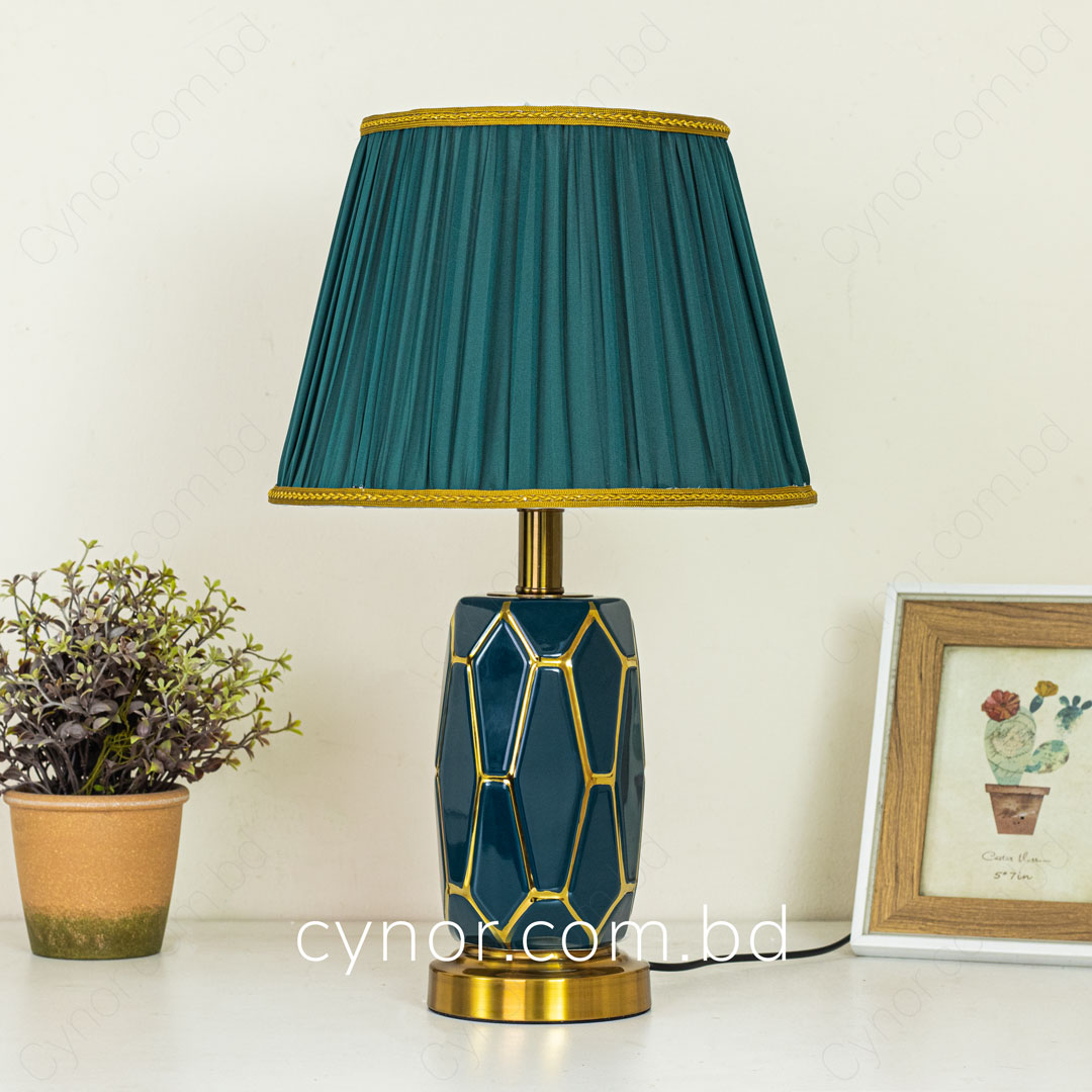 TL295-Teal-Ceramic and Metal Table Lamp in Teal and Golden Body with Green Color Fabric Shade (5)