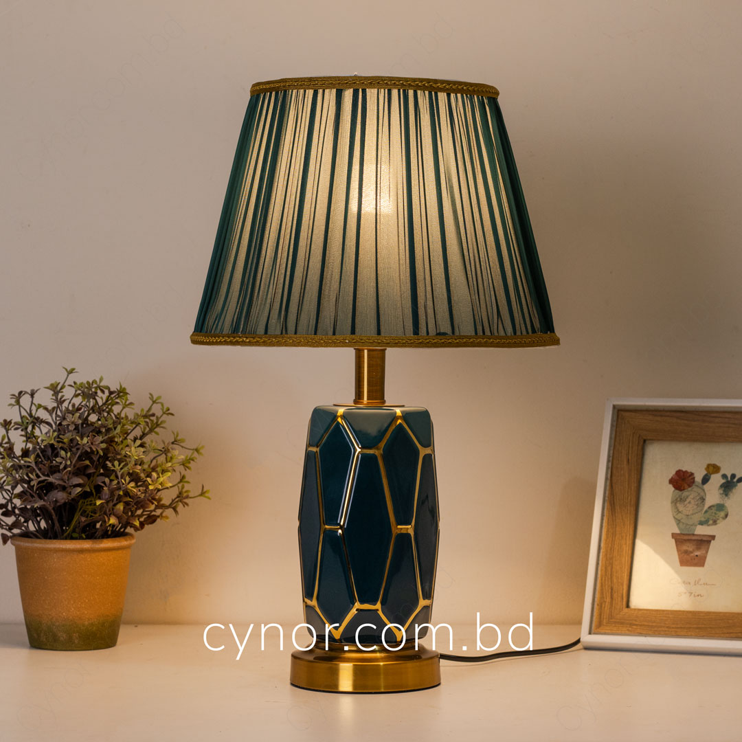 TL295-Teal-Ceramic and Metal Table Lamp in Teal and Golden Body with Green Color Fabric Shade (6)