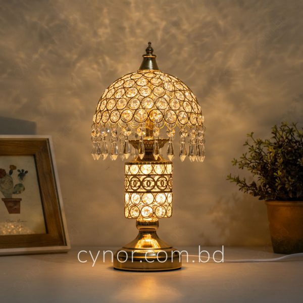 Golden Color Metal Body LED Table Lamp with Crystal Stone Design