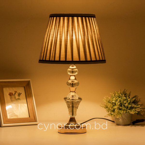 Golden Color Metal Body Table Lamp with Crystal Design and Beige Color Fabric Shade