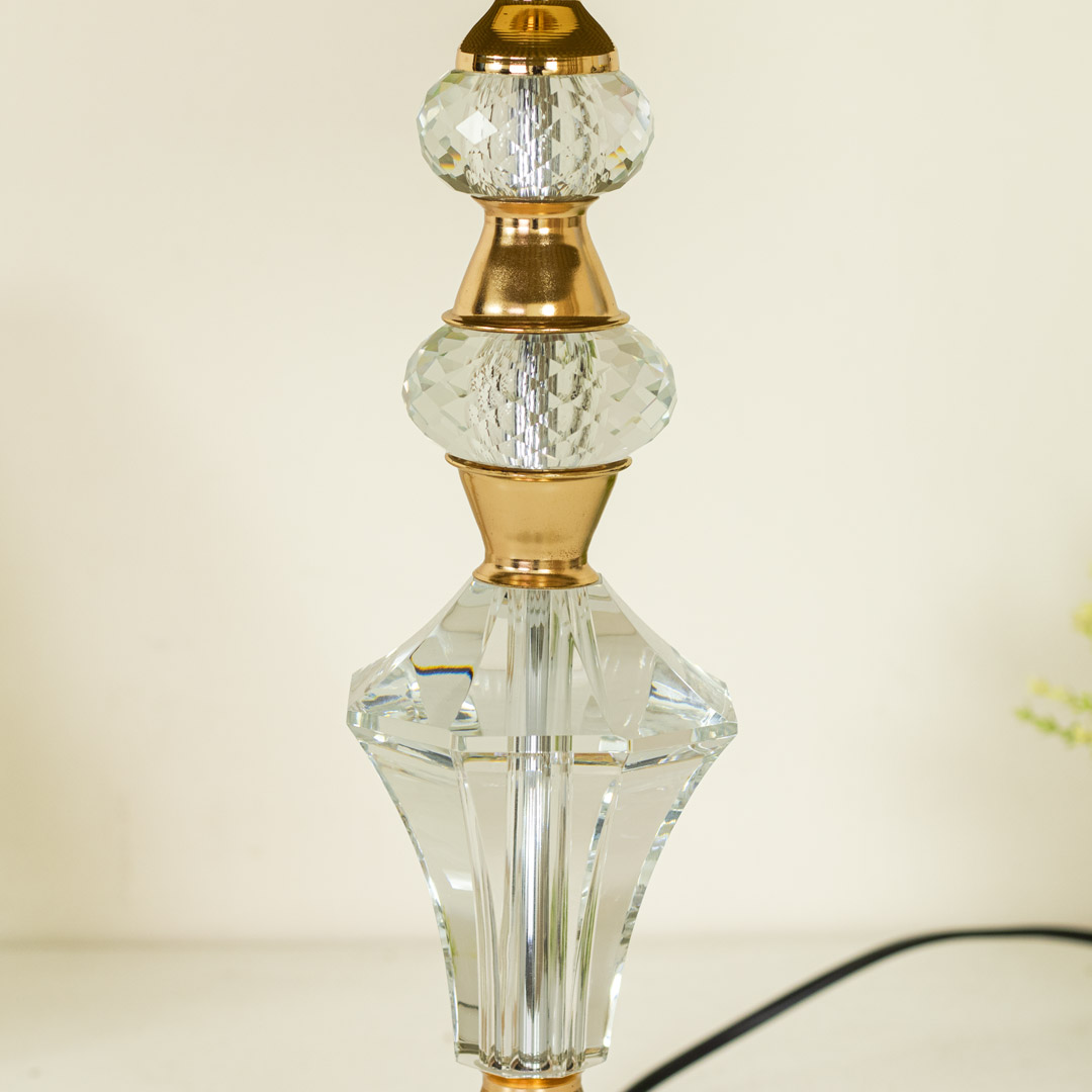 TL366-Golden Color Metal Body Table Lamp with Crystal Design and Beige Color Fabric Shade (2)