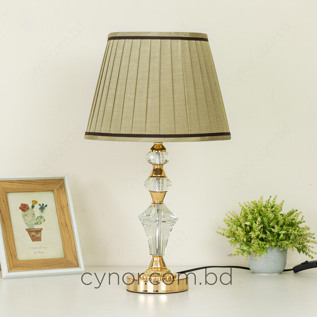 TL366-Golden Color Metal Body Table Lamp with Crystal Design and Beige Color Fabric Shade (6)