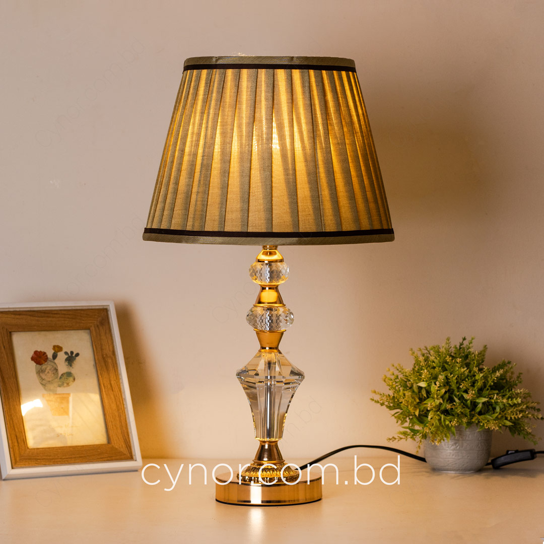 TL366-Golden Color Metal Body Table Lamp with Crystal Design and Beige Color Fabric Shade (7)