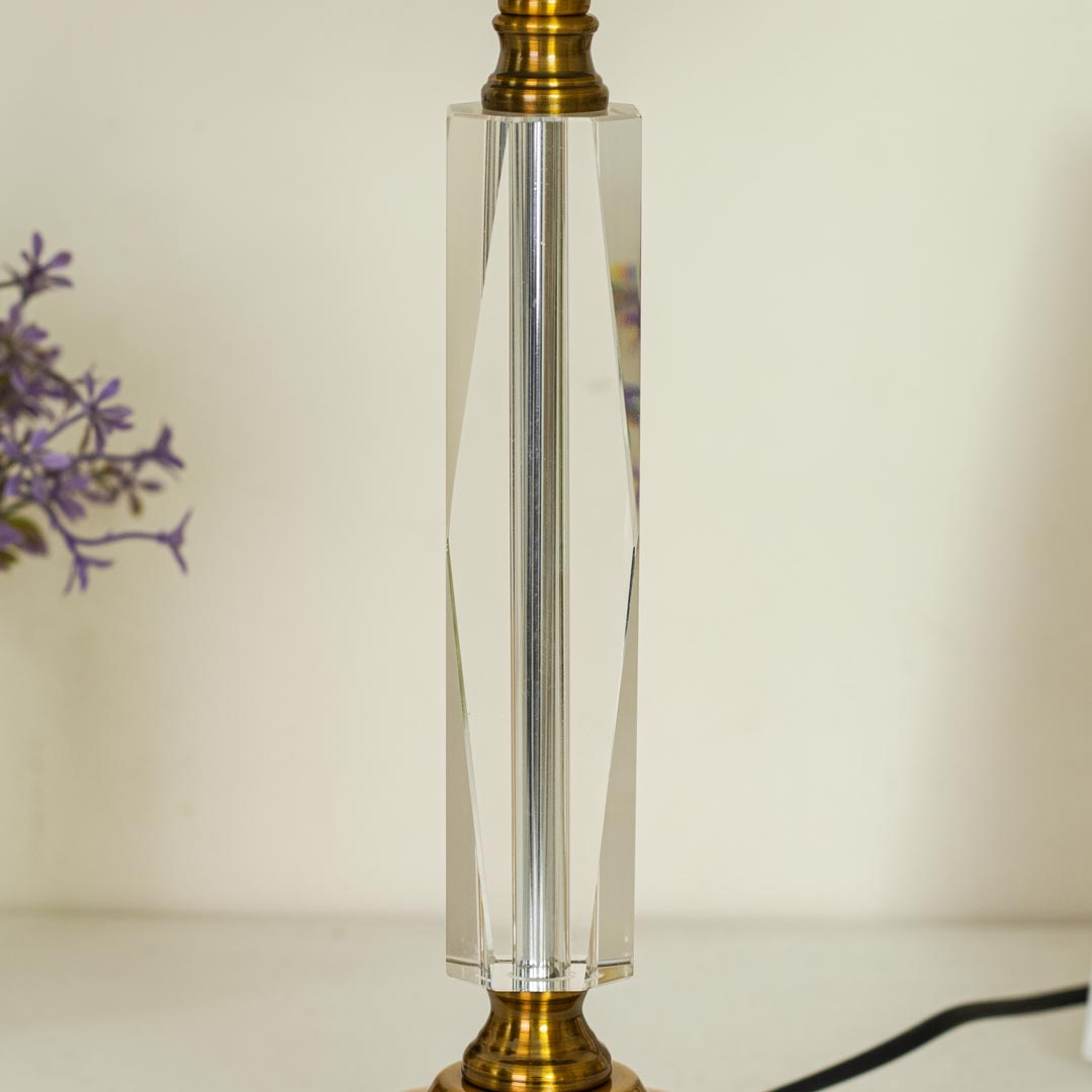 TL367-Golden Color Metal Body Table Lamp with Crystal Design and Beige Color Linen Texture Fabric Shade (2)