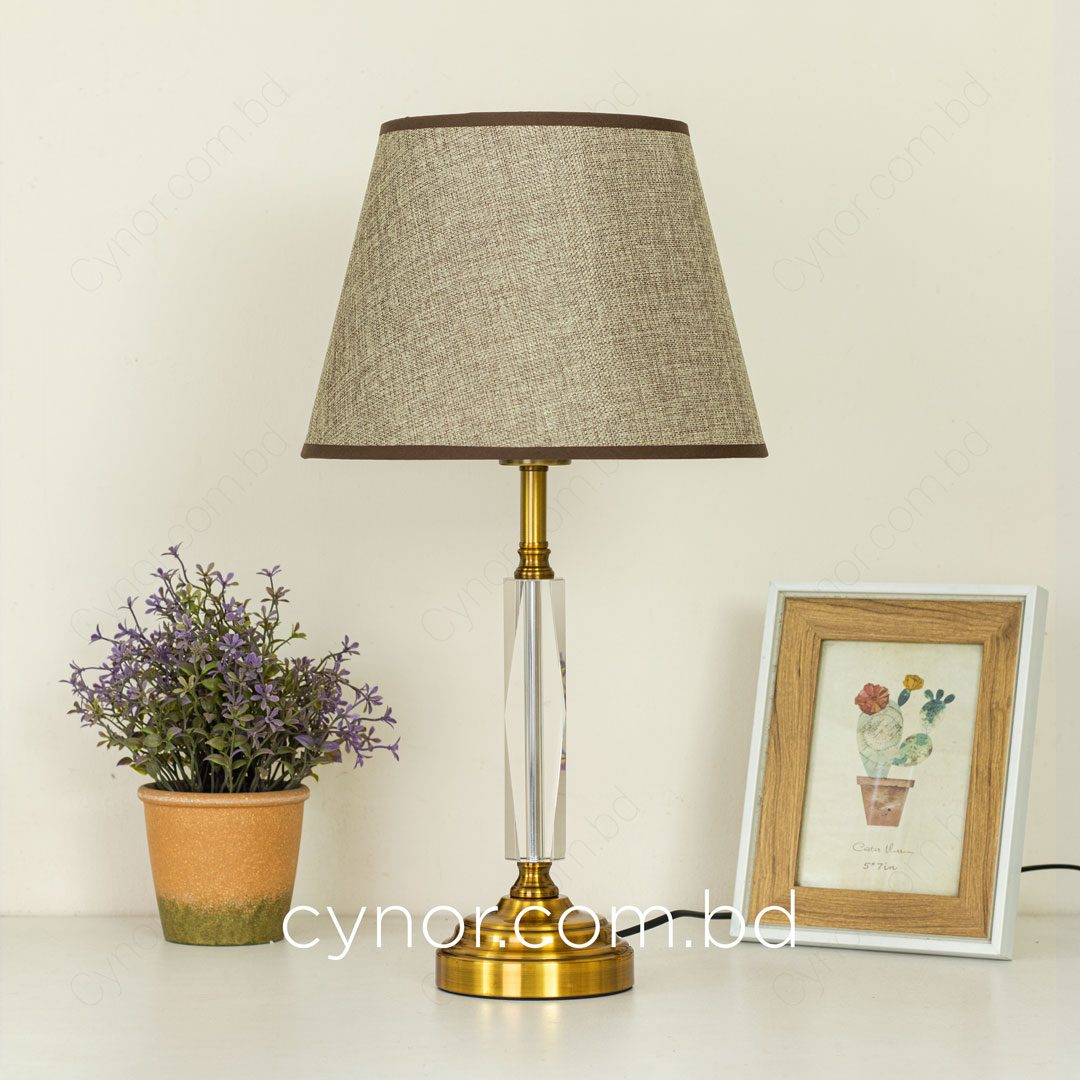 TL367-Golden Color Metal Body Table Lamp with Crystal Design and Beige Color Linen Texture Fabric Shade (6)