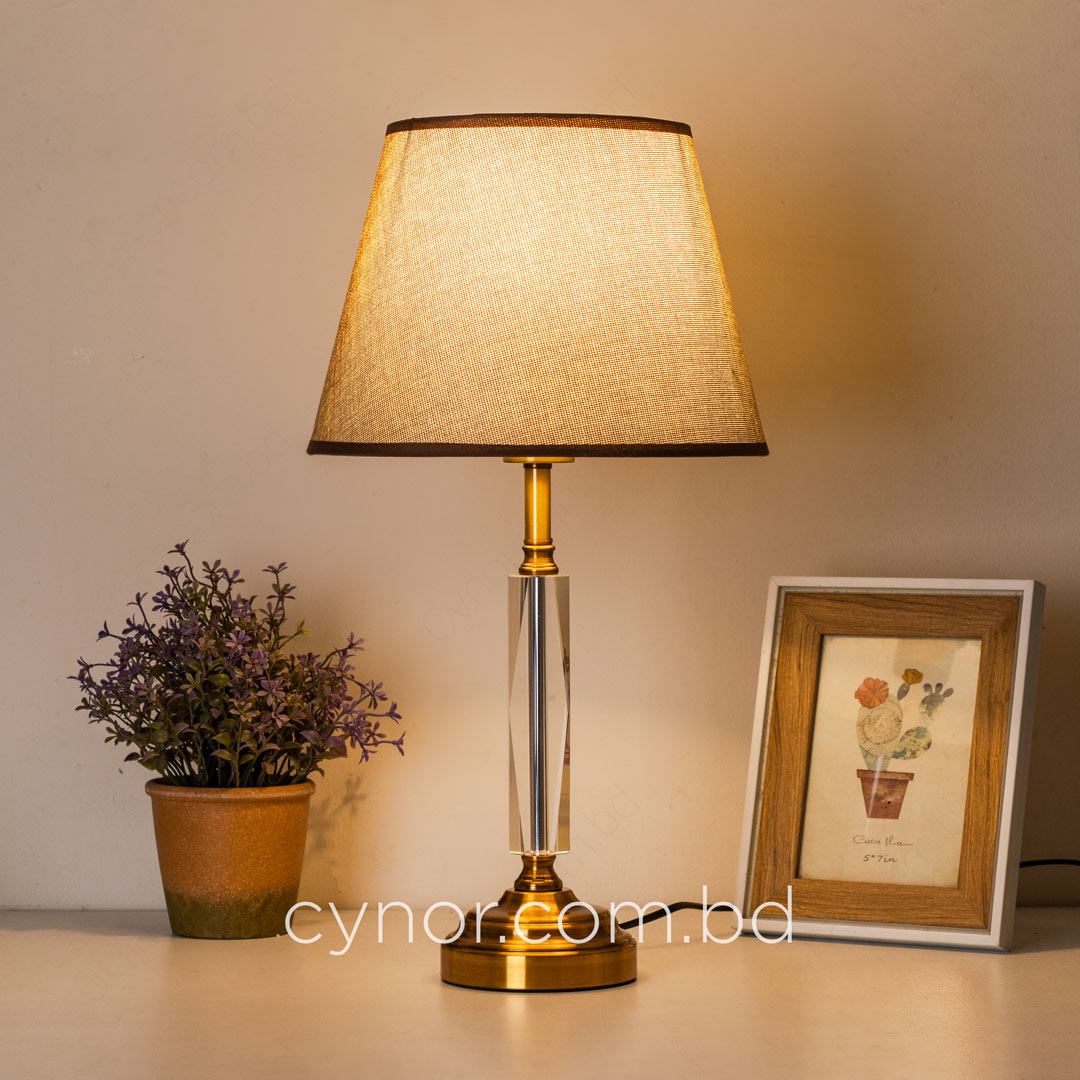 TL367-Golden Color Metal Body Table Lamp with Crystal Design and Beige Color Linen Texture Fabric Shade (7)