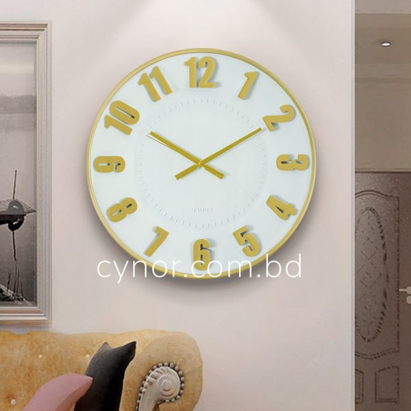 Fiber and Glass Body Golden Color White Dial Wall Clock
