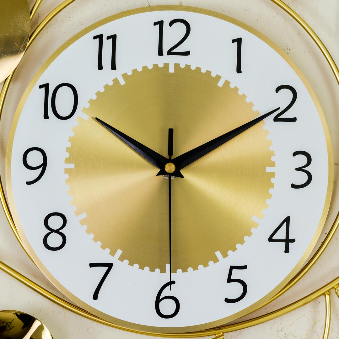 WC694-Decorative Stainless Steel Metal Body Golden and Black Color Leaf Design Wall Clock (10)
