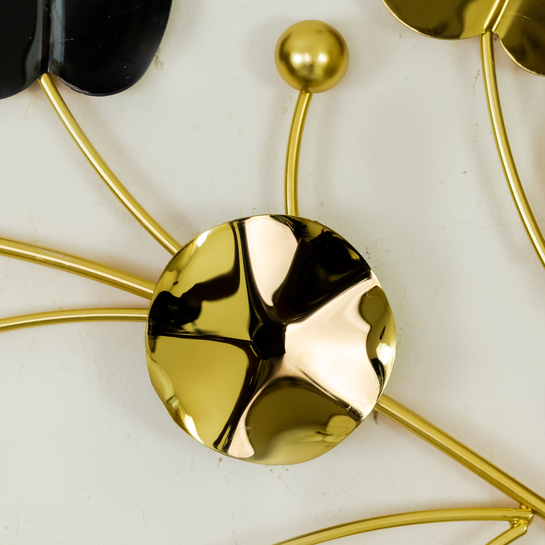 WC694-Decorative Stainless Steel Metal Body Golden and Black Color Leaf Design Wall Clock (8)