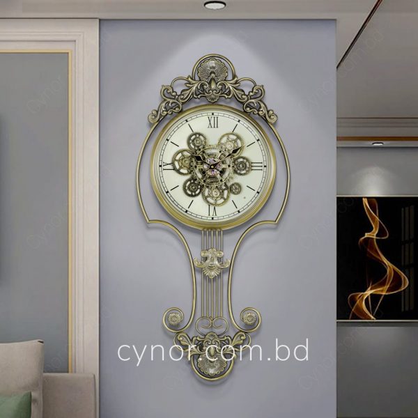 High Quality Metal Body Glass Dial Wall Clock with Antique Finish Off-White Dial and Mechanical Moving Gear Design