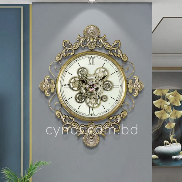 High Quality Metal Body Glass Dial Wall Clock with Antique Finish Off-White Dial and Mechanical Moving Gear Design