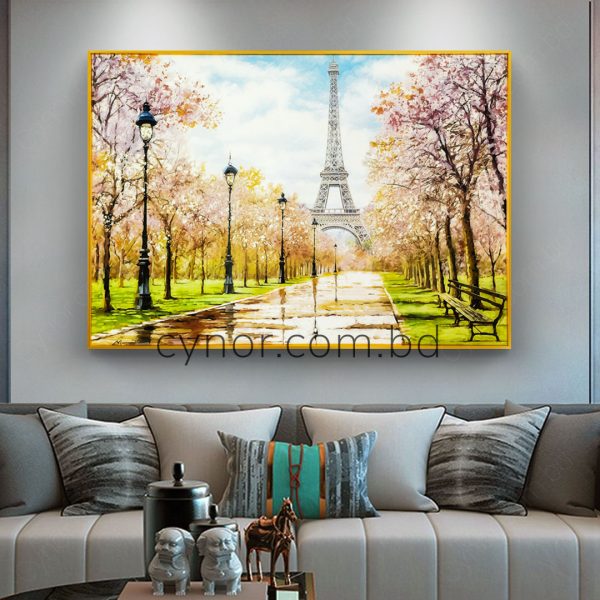 Paris Eiffel Tower Art Wall Frame Decor with Resin Stone Design and Aluminium Frame