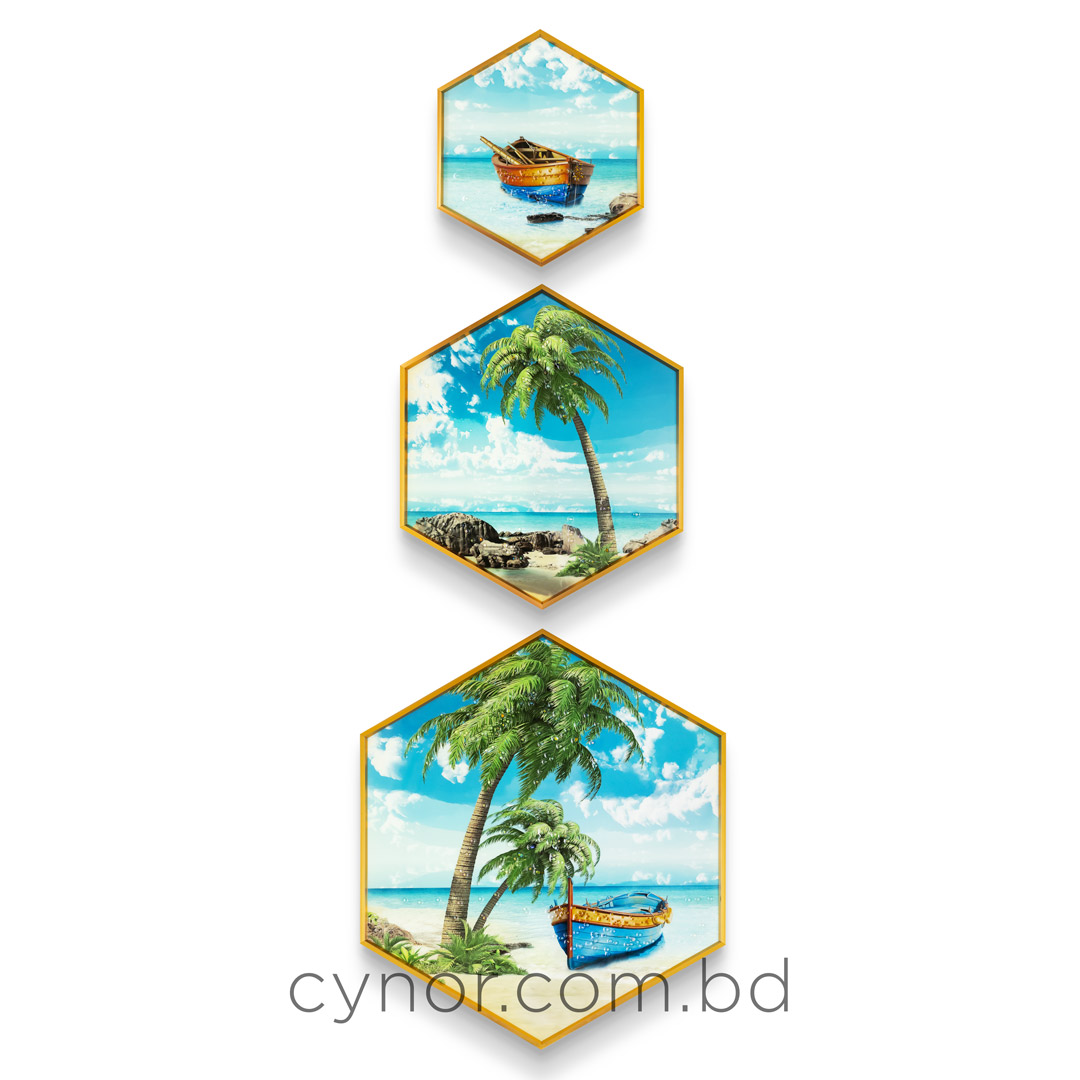 WR673-1-Tropical Nature Scenery Wall Frame Decor Set with Resin Stone Design and Aluminium Frame (10)