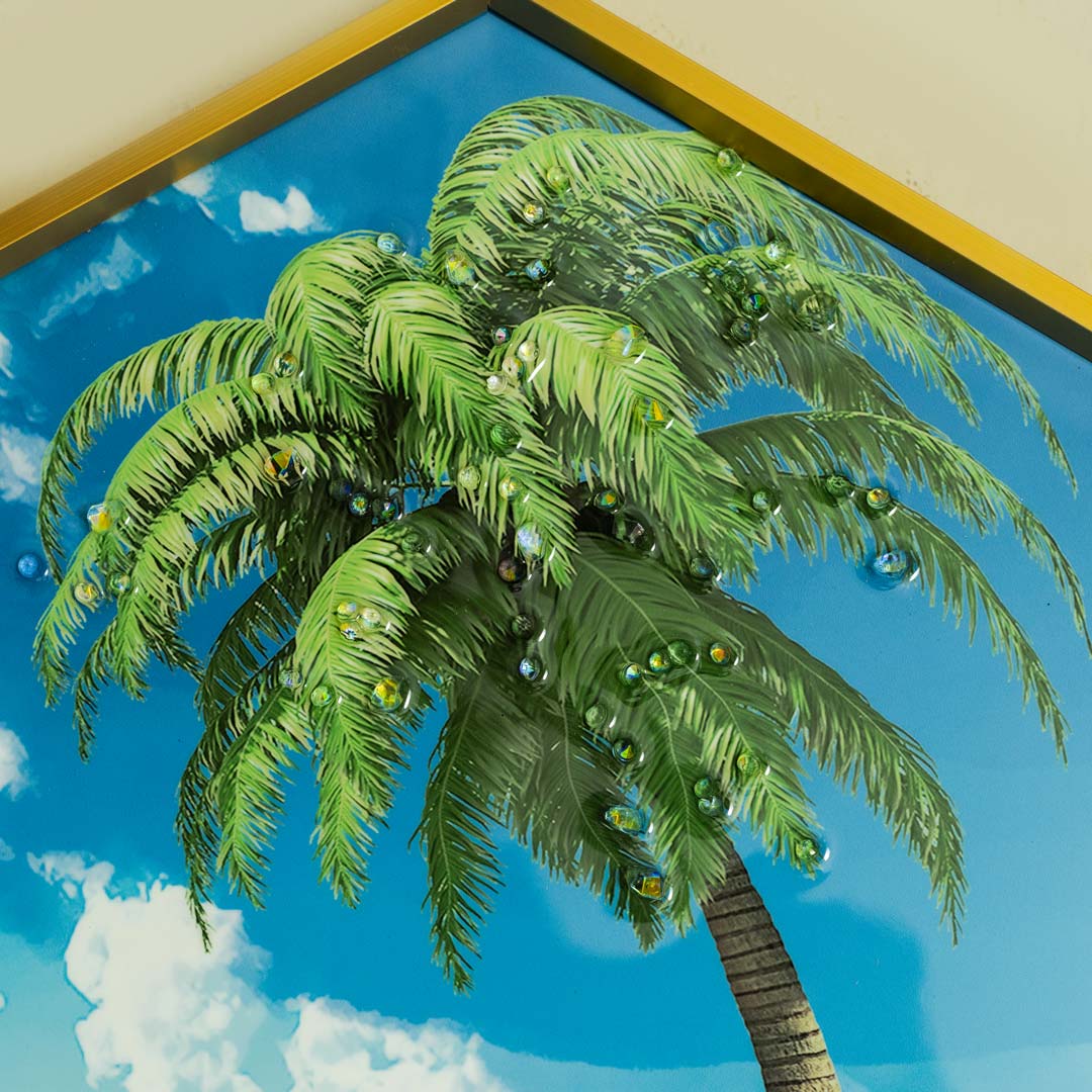 WR673-1-Tropical Nature Scenery Wall Frame Decor Set with Resin Stone Design and Aluminium Frame (14)