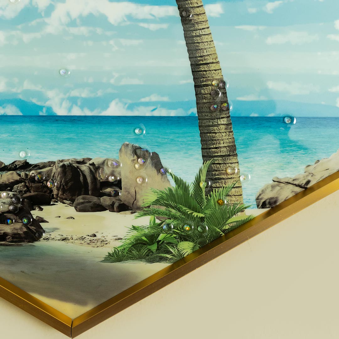 WR673-1-Tropical Nature Scenery Wall Frame Decor Set with Resin Stone Design and Aluminium Frame (15)
