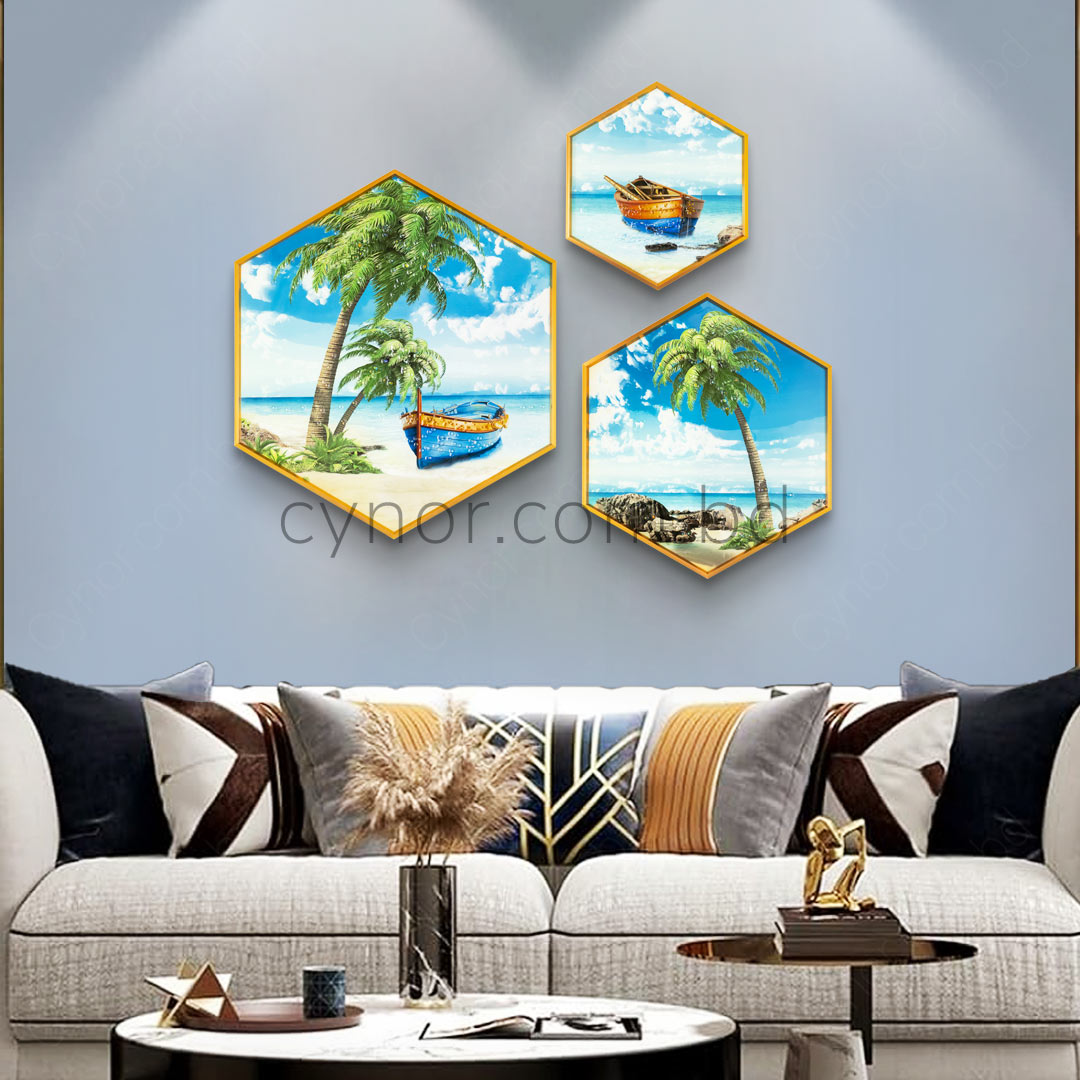 WR673-1-Tropical Nature Scenery Wall Frame Decor Set with Resin Stone Design and Aluminium Frame (3)