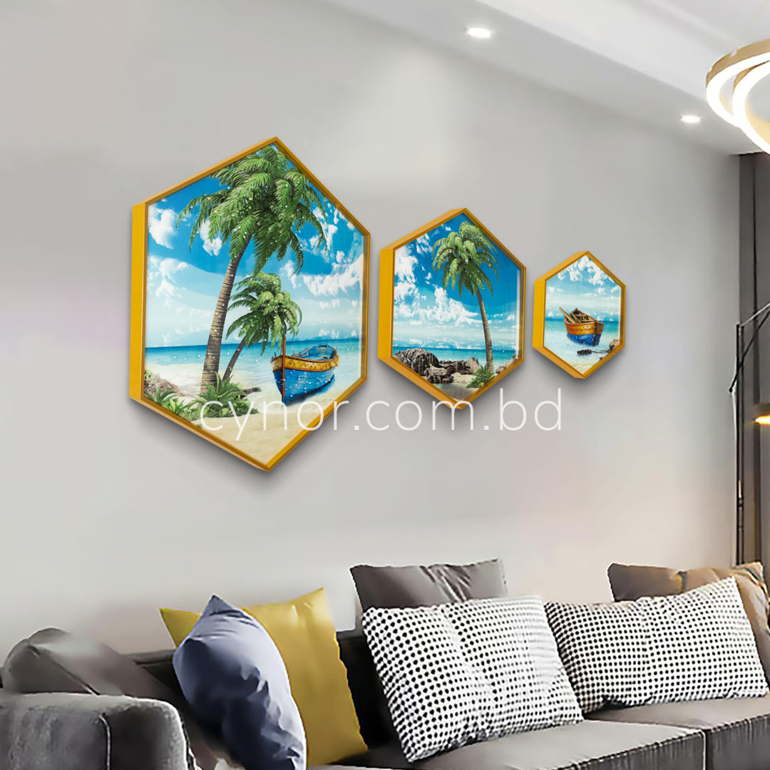 WR673-1-Tropical Nature Scenery Wall Frame Decor Set with Resin Stone Design and Aluminium Frame (5)