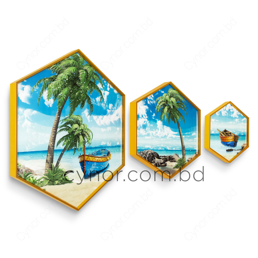 WR673-1-Tropical Nature Scenery Wall Frame Decor Set with Resin Stone Design and Aluminium Frame (6)