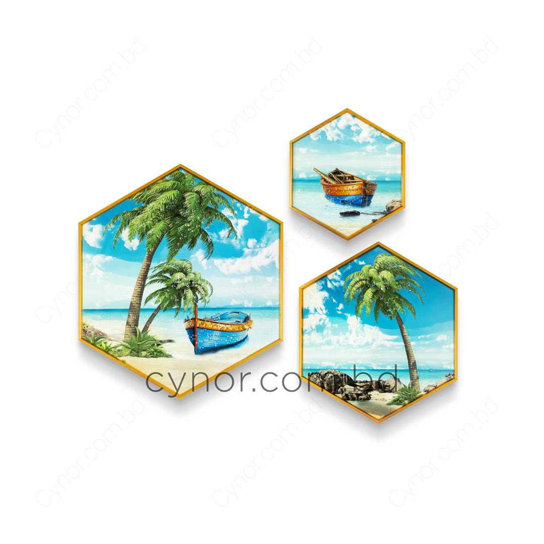 WR673-1-Tropical Nature Scenery Wall Frame Decor Set with Resin Stone Design and Aluminium Frame (7)