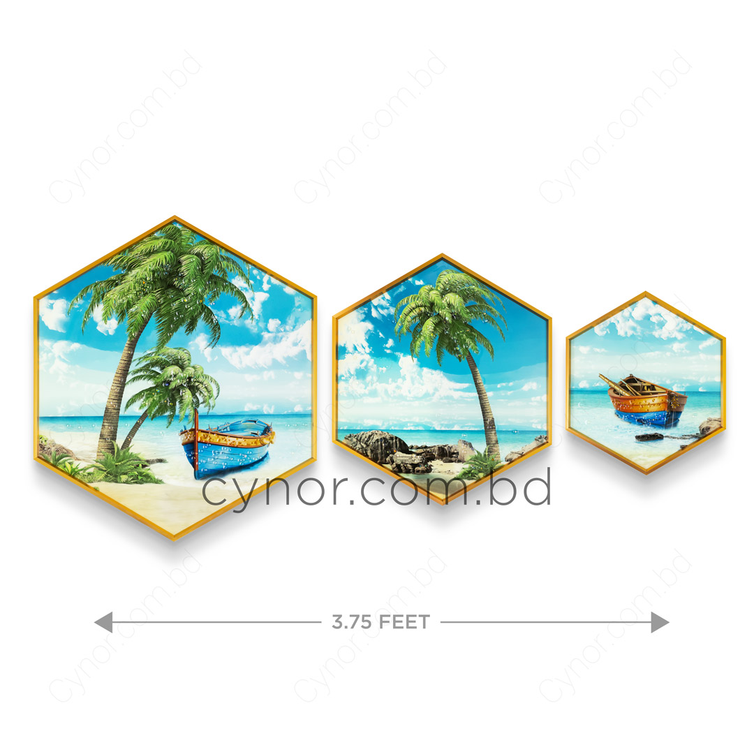 WR673-1-Tropical Nature Scenery Wall Frame Decor Set with Resin Stone Design and Aluminium Frame (8)