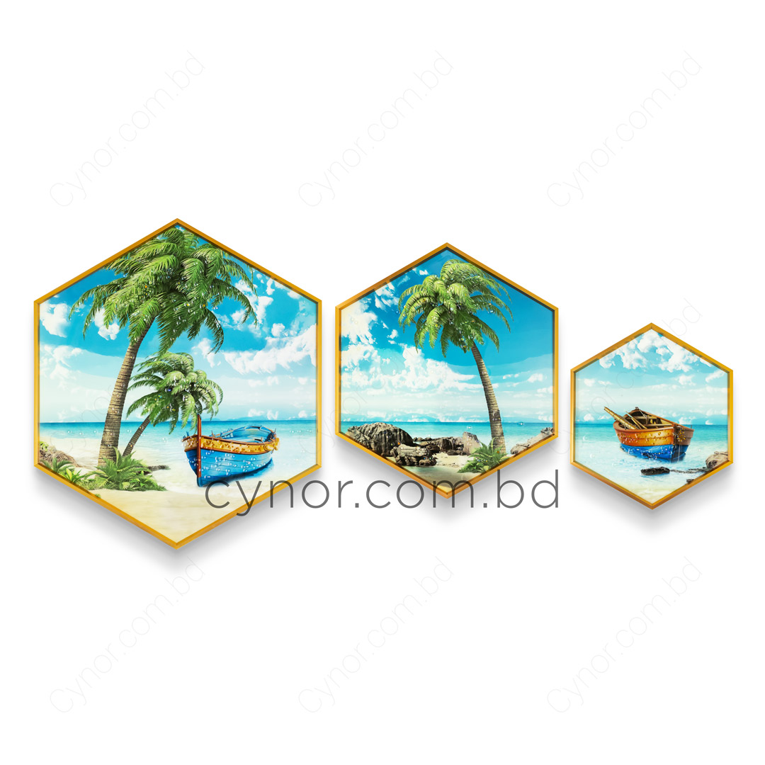 WR673-1-Tropical Nature Scenery Wall Frame Decor Set with Resin Stone Design and Aluminium Frame (9)