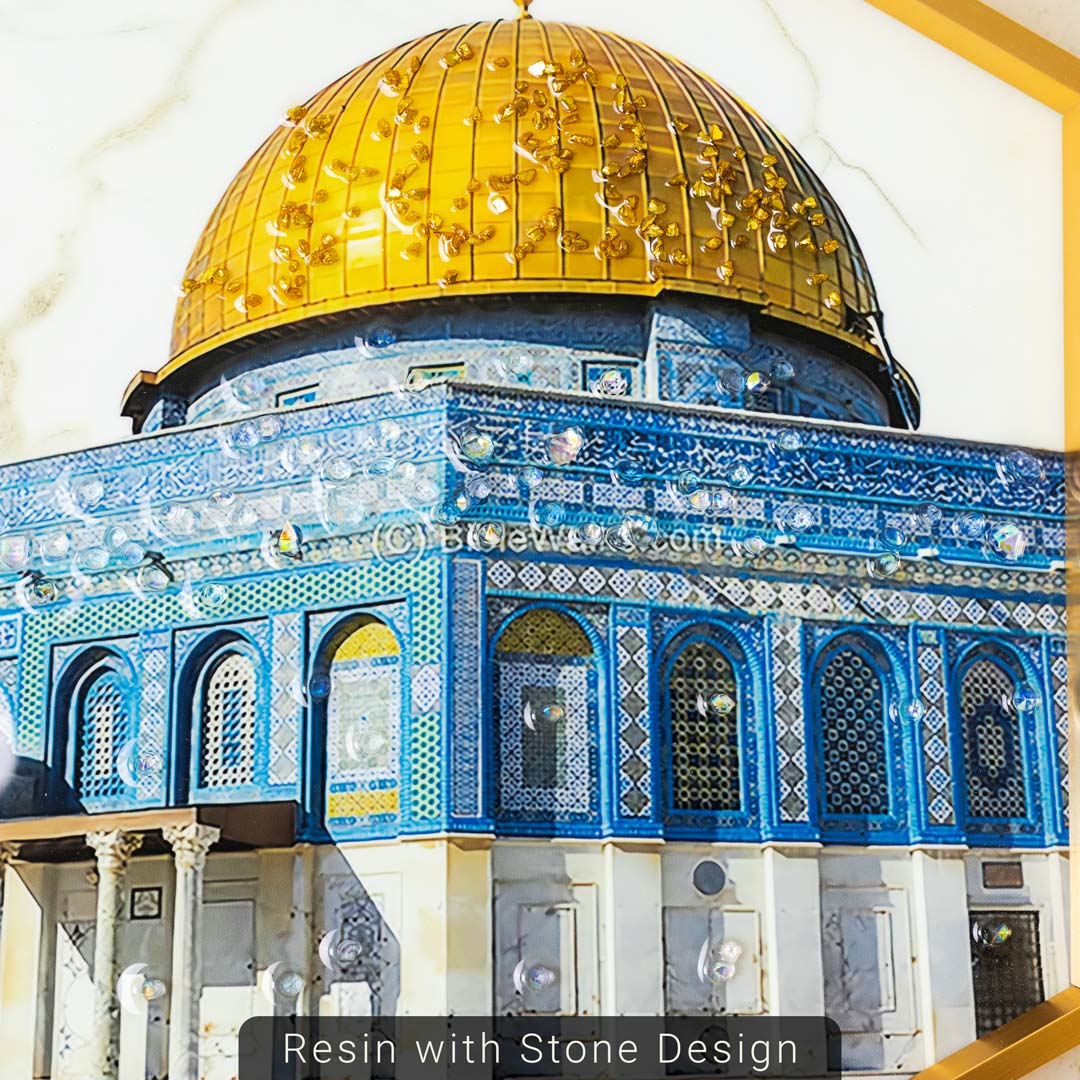 WR673-2-Kaaba, Masjid an-Nabawi, Dome of the Rock Wall Frame Decor Set with Resin Stone Design and Aluminium Frame (10)