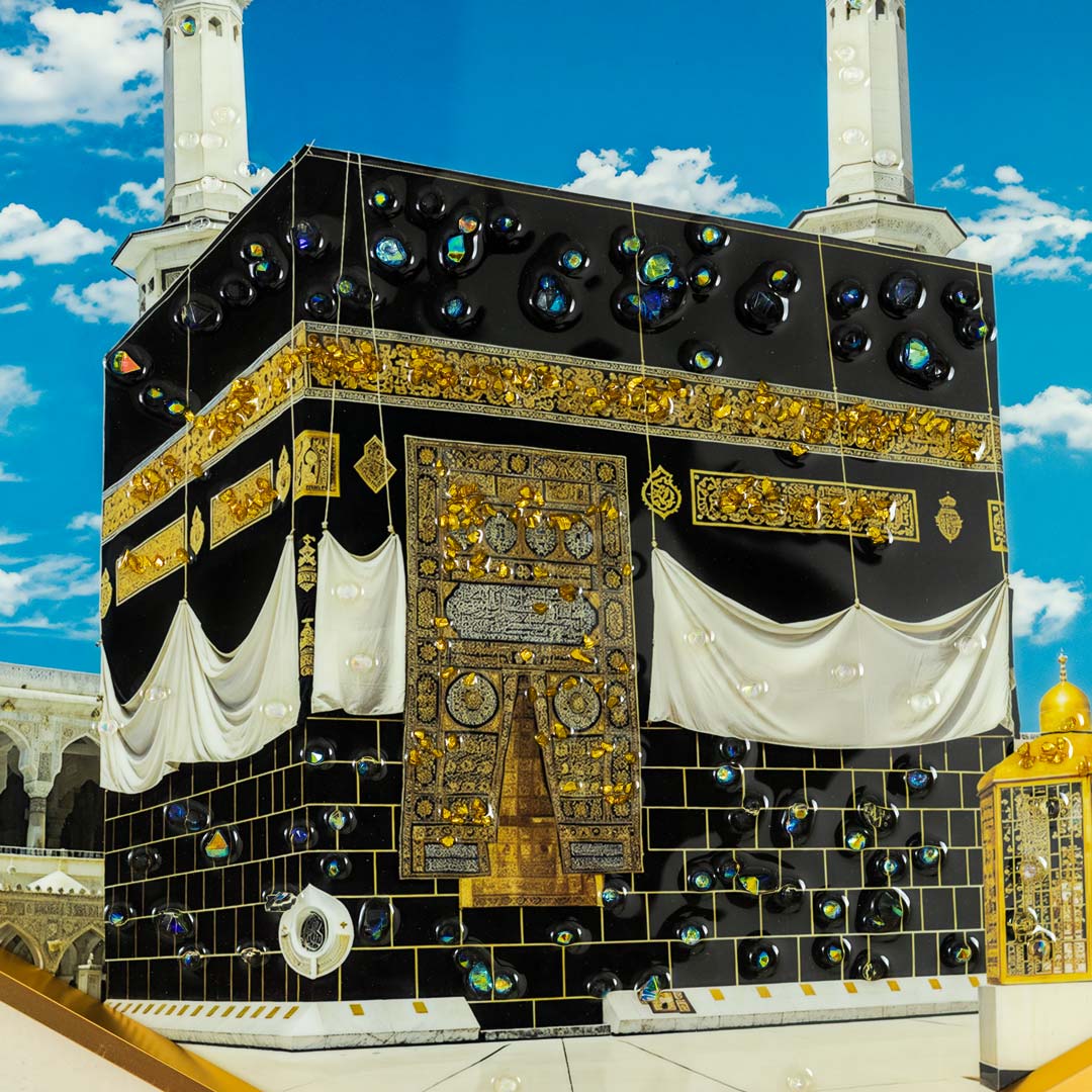WR673-2-Kaaba, Masjid an-Nabawi, Dome of the Rock Wall Frame Decor Set with Resin Stone Design and Aluminium Frame (11)