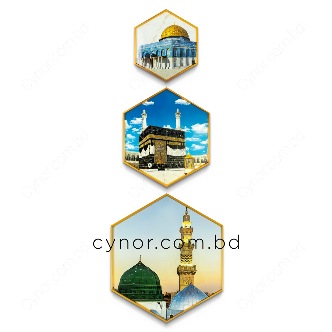 WR673-2-Kaaba, Masjid an-Nabawi, Dome of the Rock Wall Frame Decor Set with Resin Stone Design and Aluminium Frame (8)