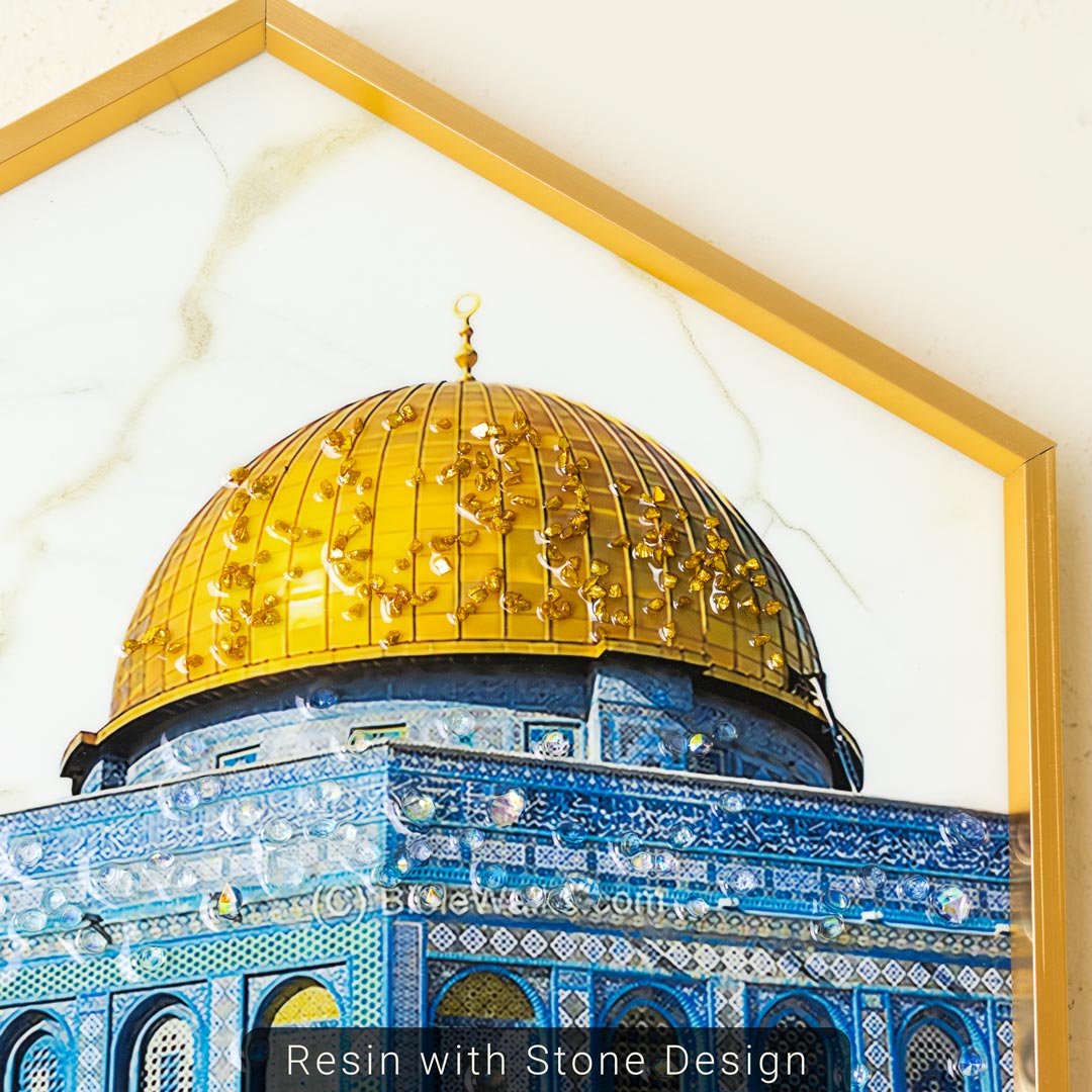 WR673-2-Kaaba, Masjid an-Nabawi, Dome of the Rock Wall Frame Decor Set with Resin Stone Design and Aluminium Frame (9)