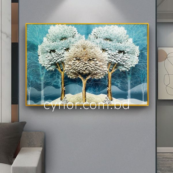 Abstract Tree Art Wall Frame Decor with Resin Stone Design and Aluminium Frame