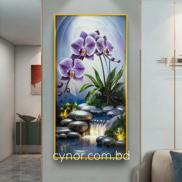 Abstract Flower Plant and Waterfall Art Wall Frame Decor with Resin Stone Design and Aluminium Frame