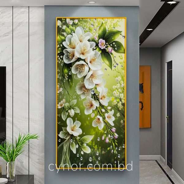 Abstract Floral Composition Art Wall Frame Decor with Resin Stone Design and Aluminium Frame
