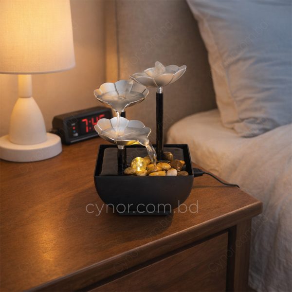 USB-Powered Small Size LED Waterfall Fountain Feng Shui Tabletop Decor with Decorative Stones
