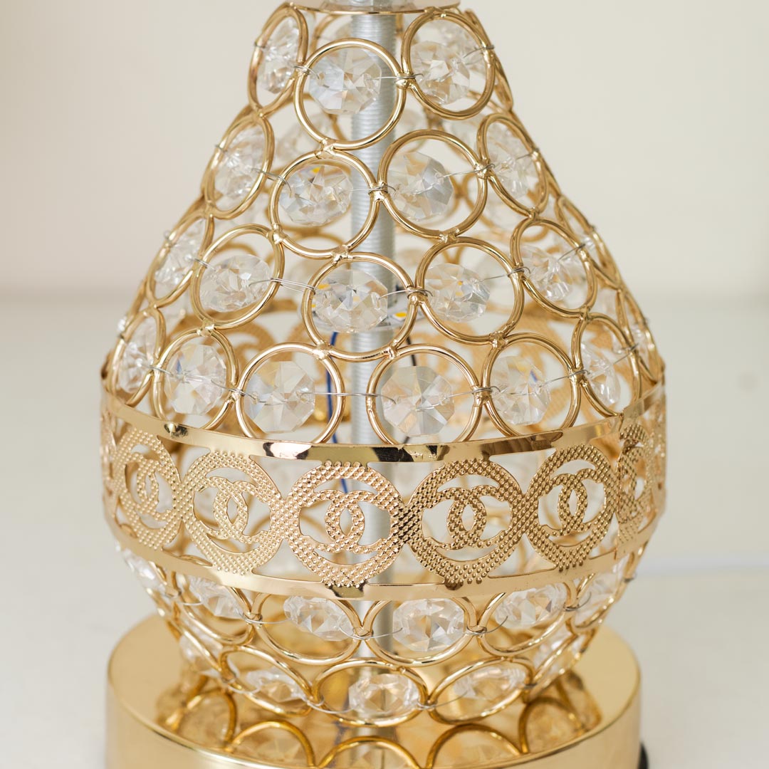TL368-Golden Color Metal Body Table Lamp with Crystal Design and Rose Pattern Texture Plastic Shade (5)