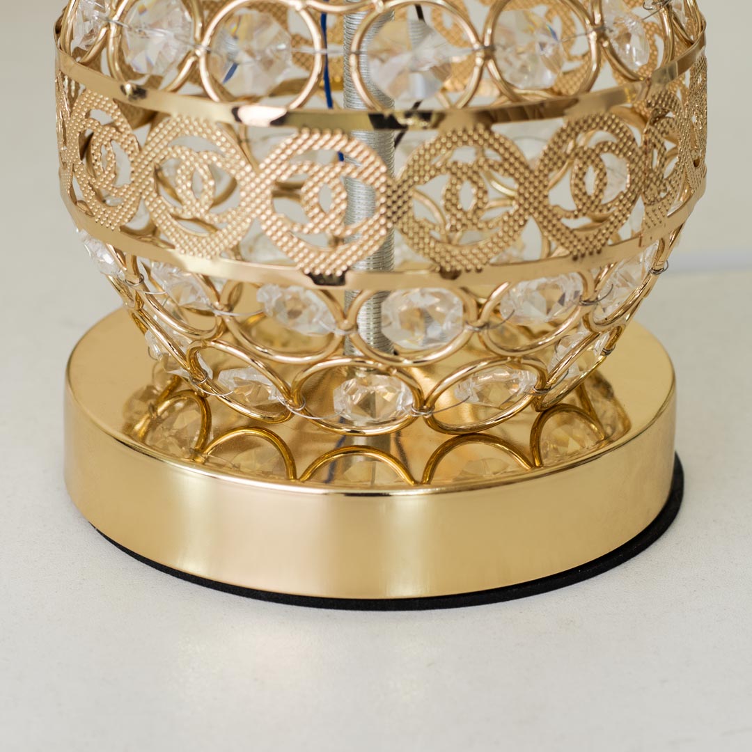 TL368-Golden Color Metal Body Table Lamp with Crystal Design and Rose Pattern Texture Plastic Shade (6)