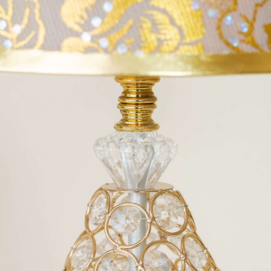 TL368-Golden Color Metal Body Table Lamp with Crystal Design and Rose Pattern Texture Plastic Shade (7)