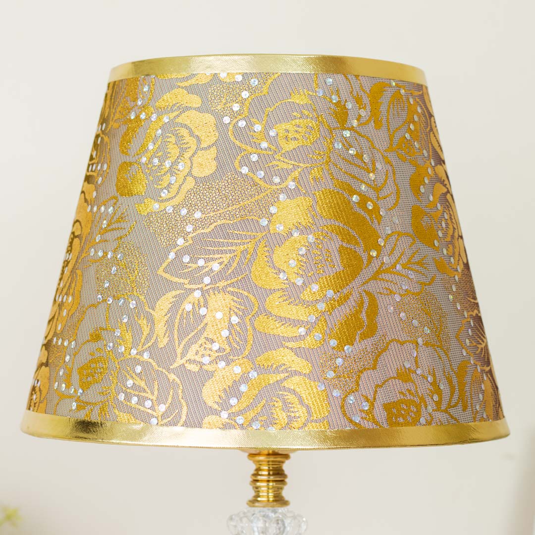 TL368-Golden Color Metal Body Table Lamp with Crystal Design and Rose Pattern Texture Plastic Shade (8)