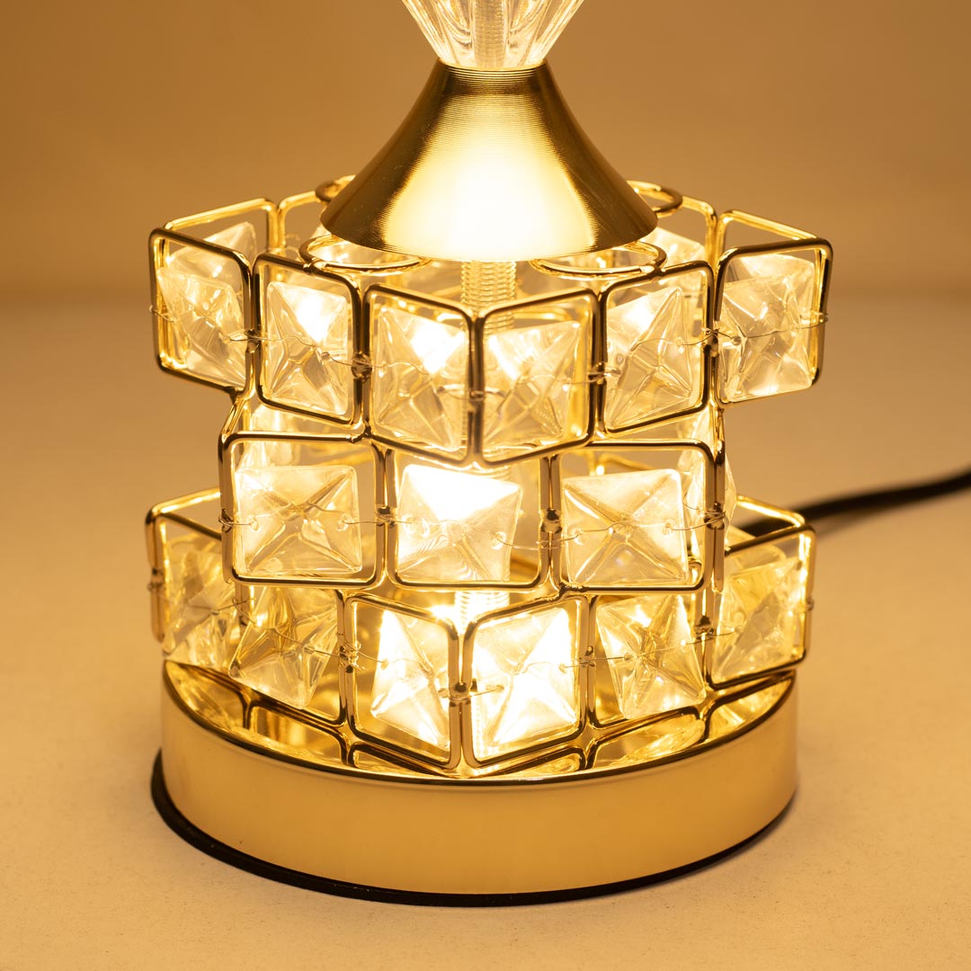 TL369-Golden Color Metal Body Table Lamp with Crystal Stone Design and Ornamental Pattern Texture Plastic Shade (5)