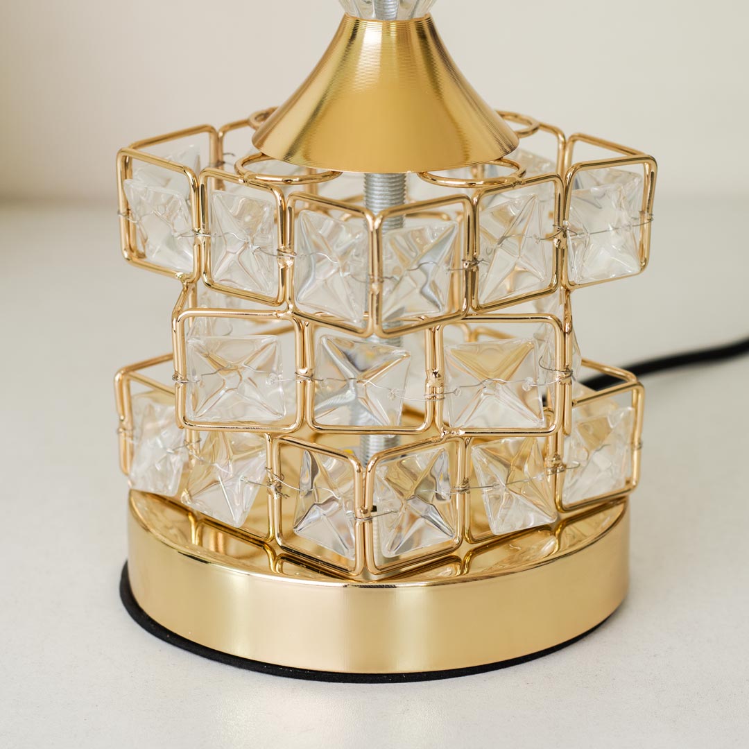 TL369-Golden Color Metal Body Table Lamp with Crystal Stone Design and Ornamental Pattern Texture Plastic Shade (6)