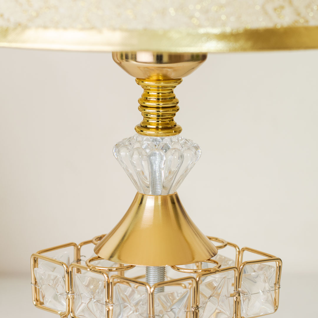 TL369-Golden Color Metal Body Table Lamp with Crystal Stone Design and Ornamental Pattern Texture Plastic Shade (7)