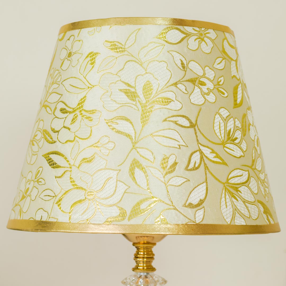 TL370-Golden Color Metal Body Table Lamp with Crystal Stone Design and Floral Pattern Texture Plastic Shade (8)