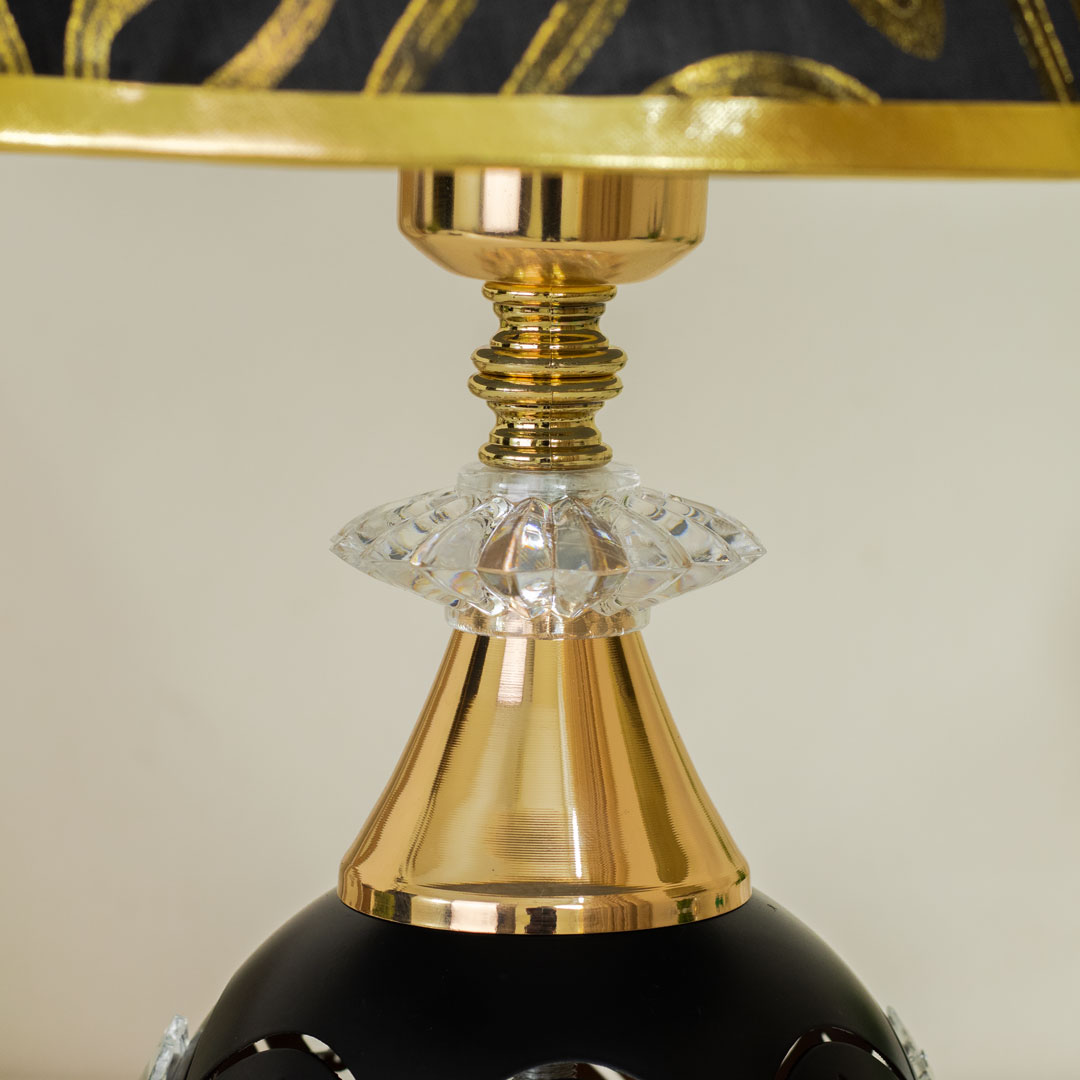 TL371-Black and Golden Color Metal Body Table Lamp with Crystal Stone Design and Wavy Pattern Texture Plastic Shade (7)