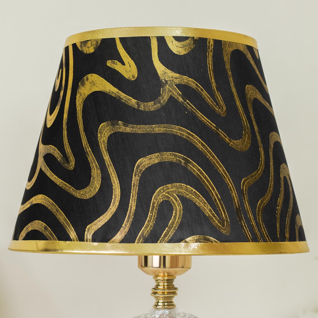 TL371-Black and Golden Color Metal Body Table Lamp with Crystal Stone Design and Wavy Pattern Texture Plastic Shade (8)