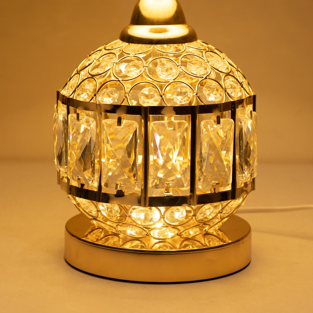 TL372-Golden Color Metal Body Table Lamp with Crystal Stone Design and Rose Pattern Texture Fabric Shade (5)